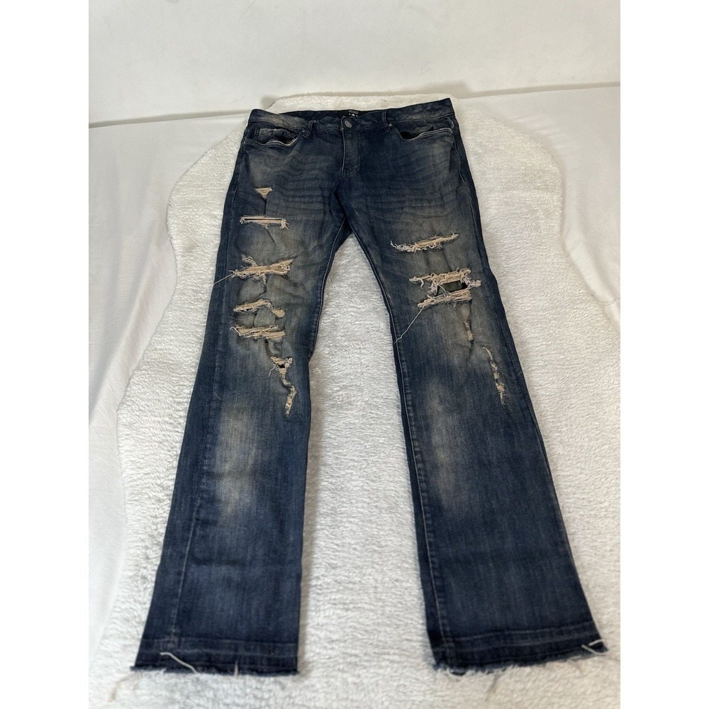 See You In Paradise Super Skinny Stacked Mens Blue Jeans Ripped Size‎ 38